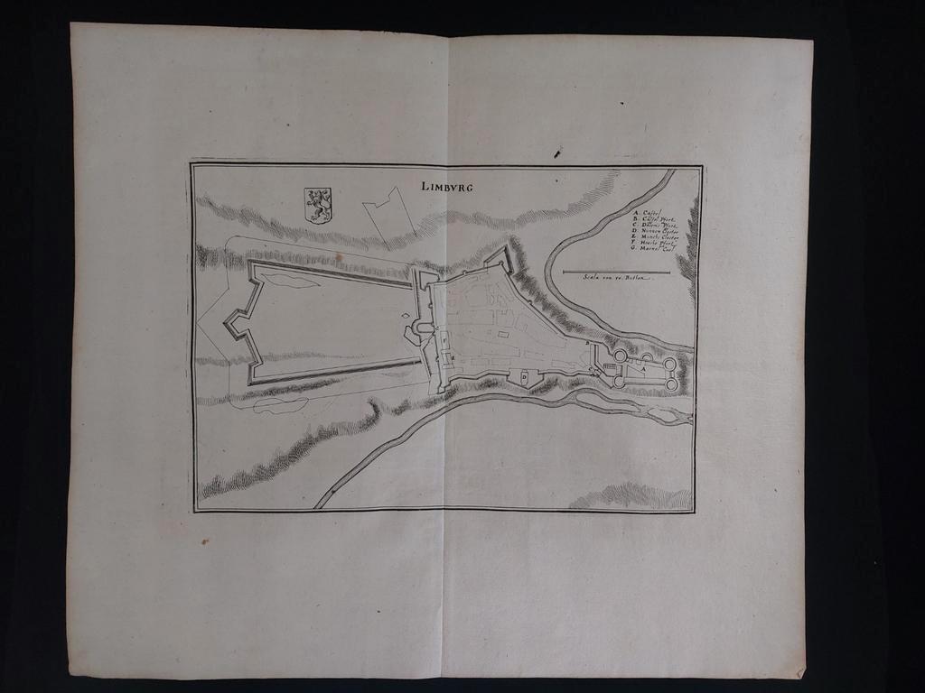 6 / plattegrond van Limburg door C. Merian Gravure uit 1659, Ophalen of Verzenden