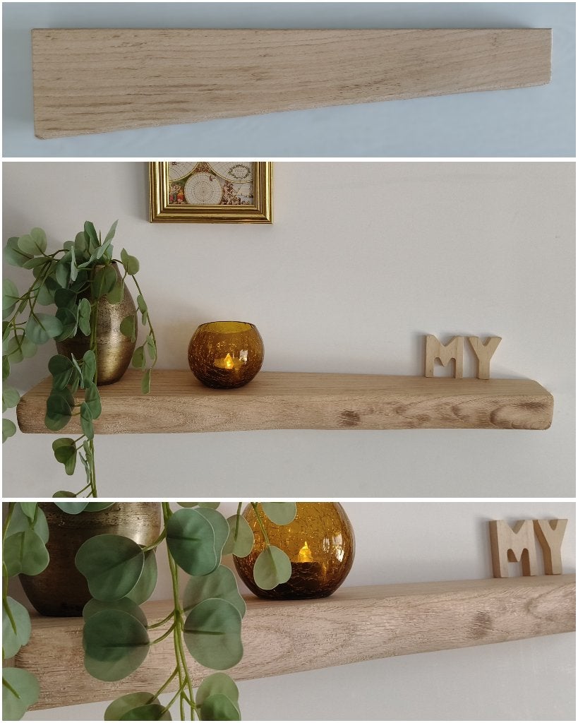 Zwevende eiken wandplank houten decoratie schap 56cm #296, Houtatelier M.Y., Info@myhoutatelier.nl, Nieuw, Ophalen of Verzenden