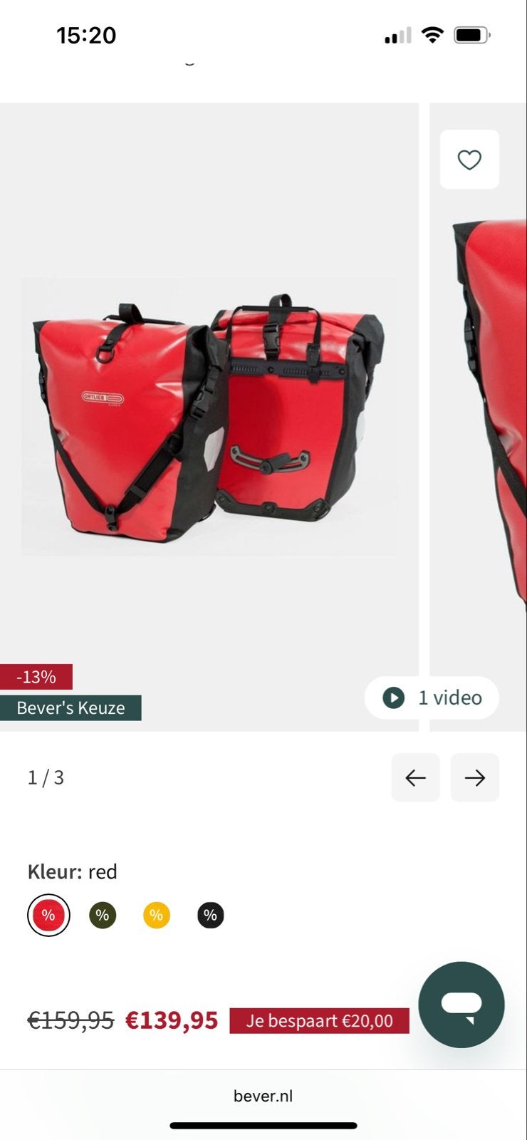 1 Ortlieb Back-Roller Classic Fietstas Rood, Ophalen, Zo goed als nieuw