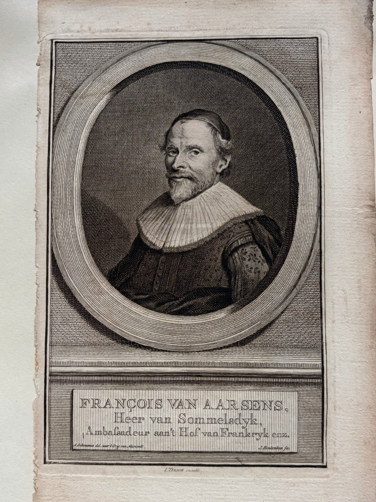 18e-eeuwse gravure François van Aerssen door J. Houbraken, Ophalen of Verzenden, Gravure, Met tekst, 11 cm