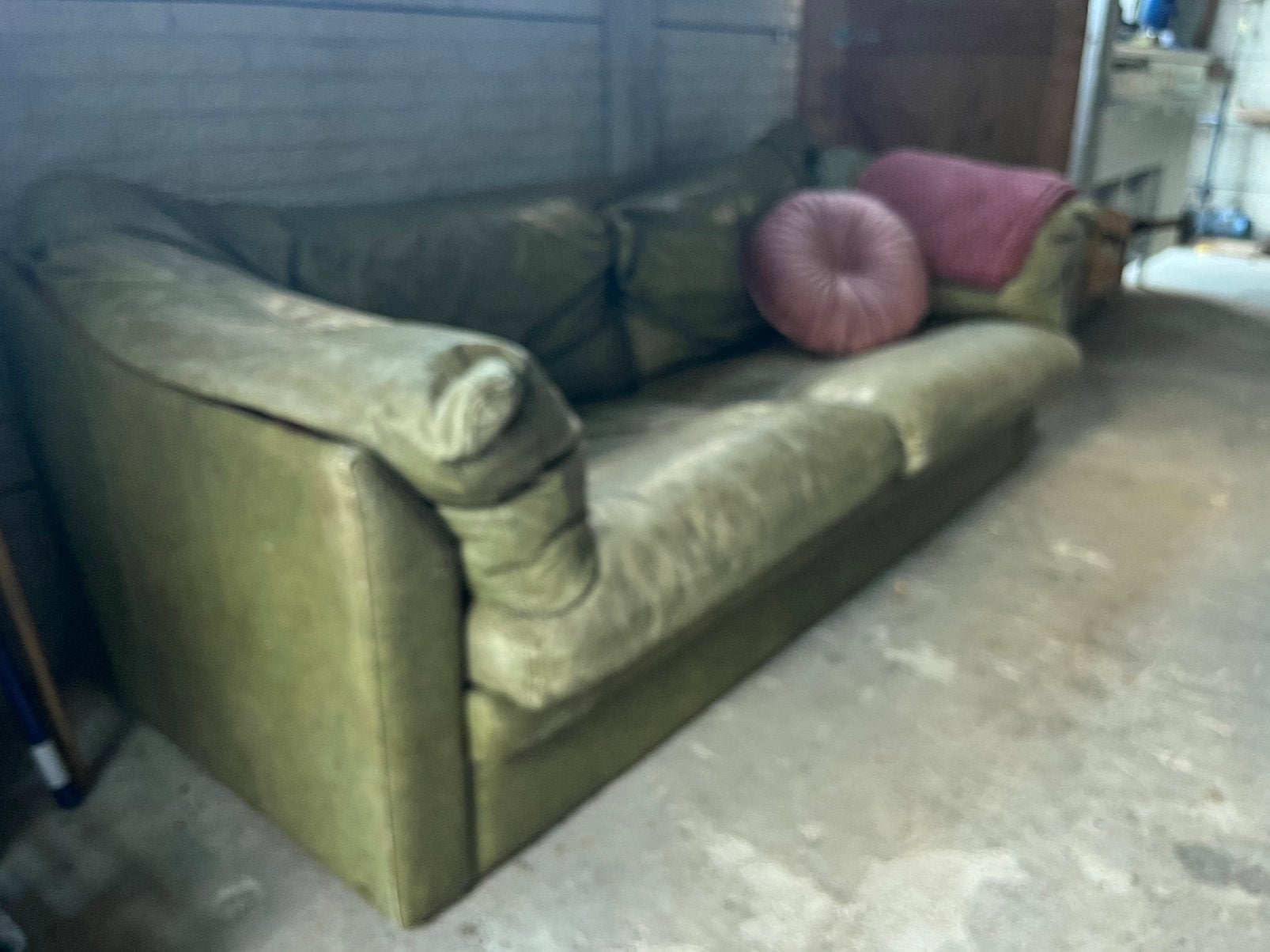 Vintage Bank zacht leder Olijfgroen, Ophalen, Gebruikt, 150 tot 200 cm, Tweepersoons