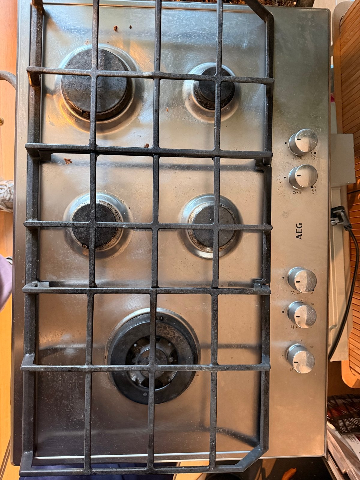 AEG Inbouw Gaskookplaat - 4 kookzones + wokbrander, Ophalen, Gebruikt, 4 kookzones, Inbouw