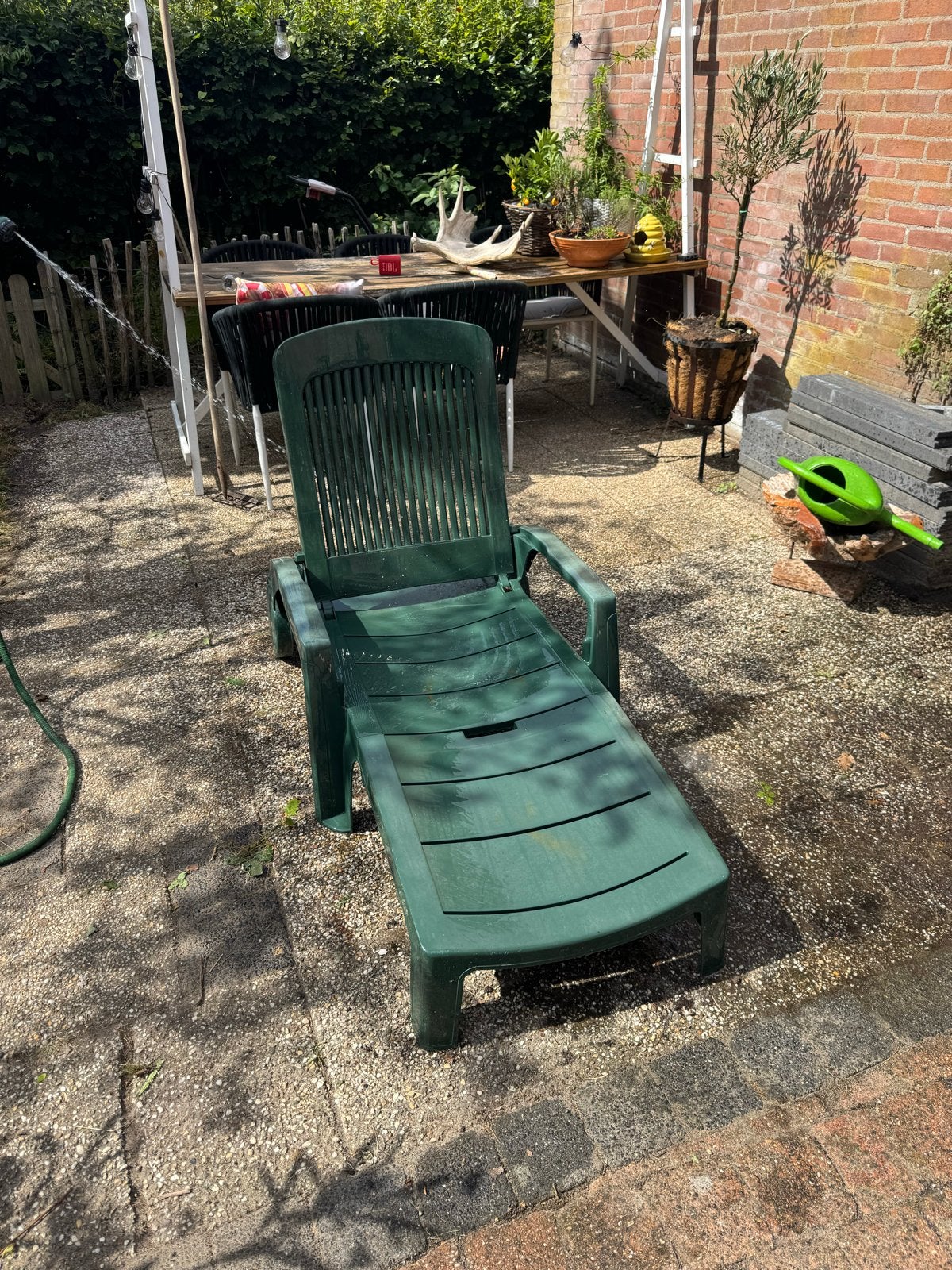 Groene kunststof ligstoel voor buiten, Ophalen, Gebruikt, Kunststof