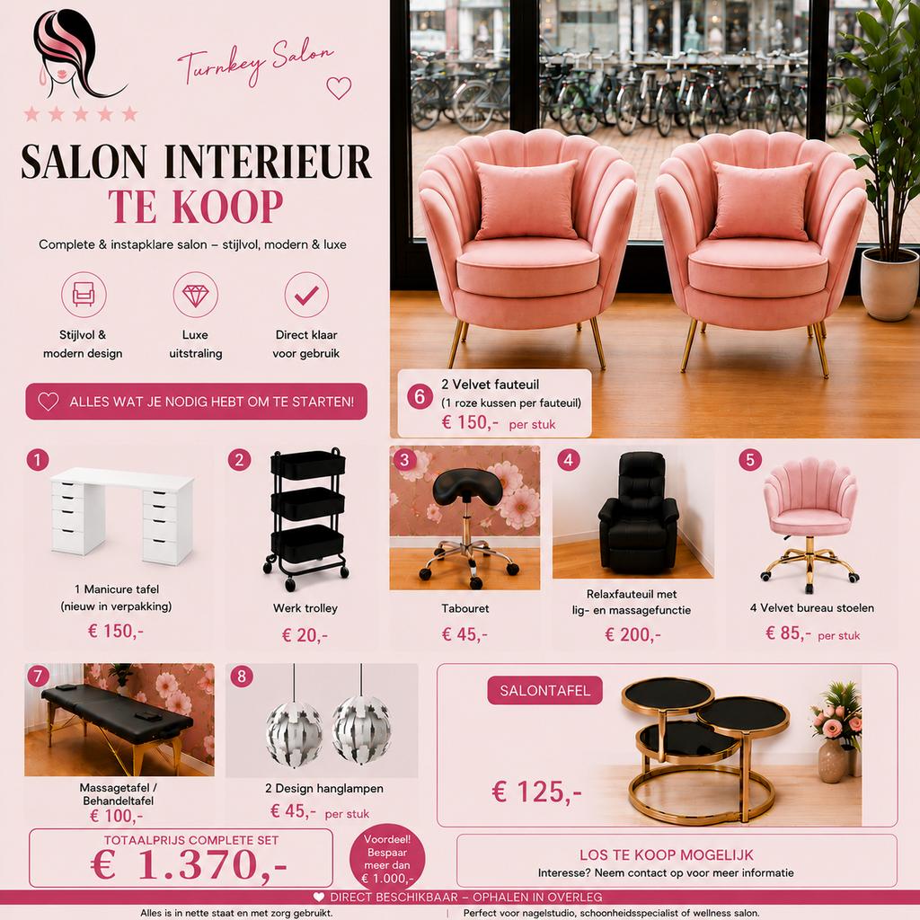 MOET WEG! SALON INTERIEUR TE KOOP (zie beschrijving), Diensten en Vakmensen, Schoonheidsspecialisten | Overige, Geeft ook workshops