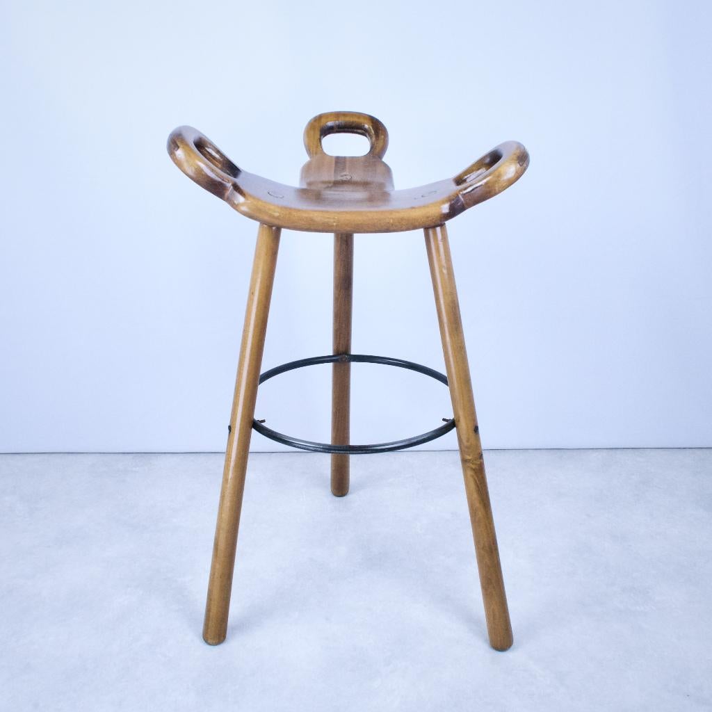 barkruk Marbella Sergio Rodrigues Spaans hout 70s, Gebruikt, -, -, 60 tot 90 cm
