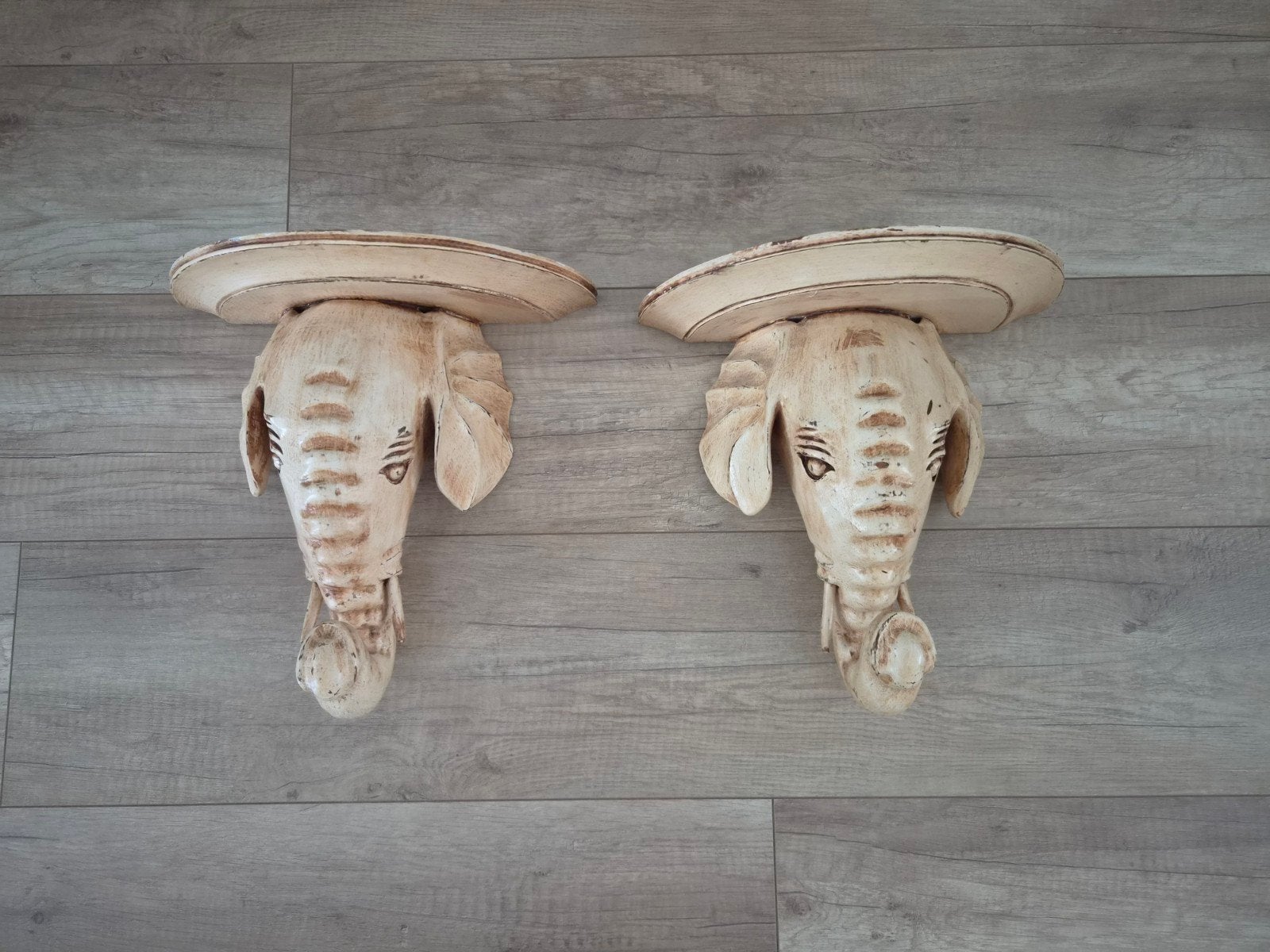 Set van 2 Olifant Wandplaten - Decoratieve Wanddecoratie, Beige, Gebruikt, Wandbord of Wandpaneel, Afrikaans