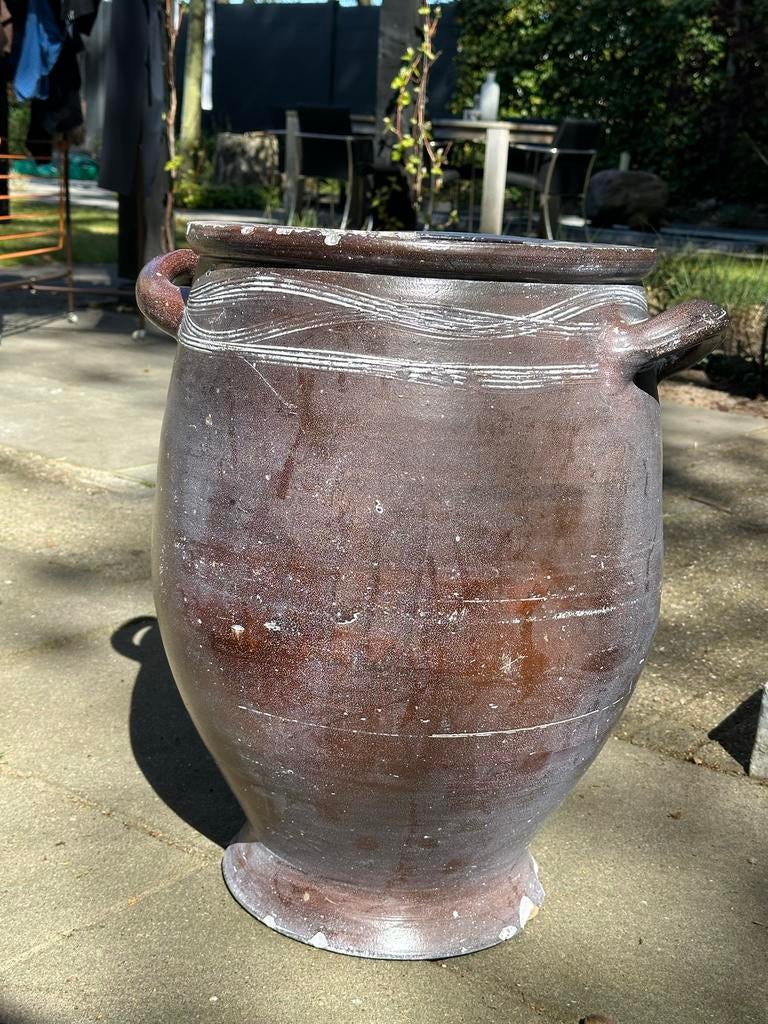 Grote terracotta bloempot met handvatten, Tuin en Terras, Bloempotten, Gebruikt, Balkon, 40 cm of meer, Rond