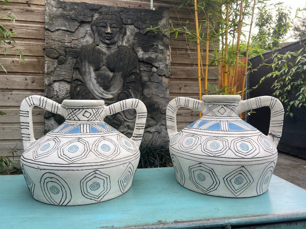 Indiase kruik India handwerk terracotta 40 cm, Verburgt Vintage, Meerkleurig, Boho, Nieuw