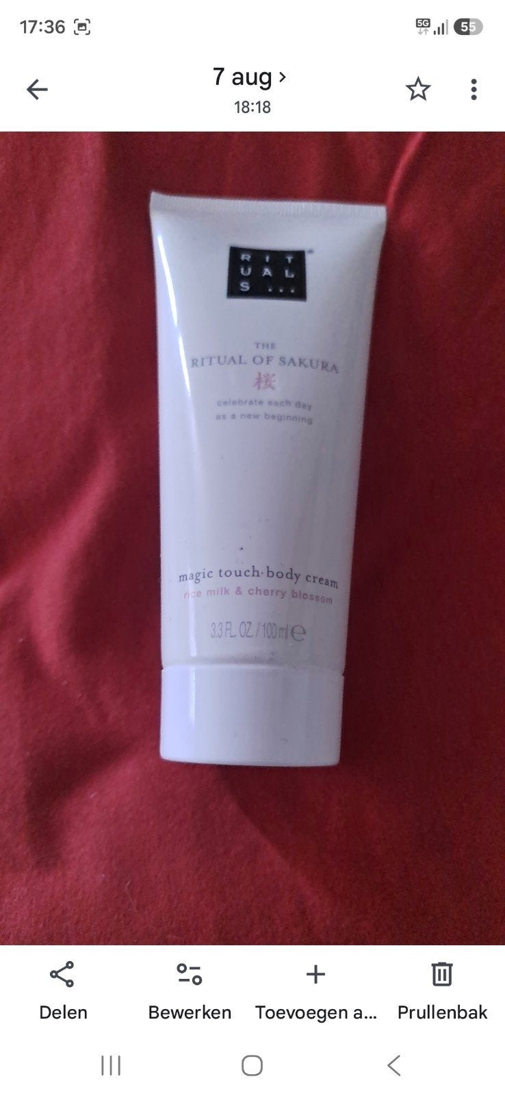 Rituals The Ritual of Sakura Magic Touch Body Cream, Ophalen of Verzenden, Gebruikt, Bodylotion, Crème of Olie