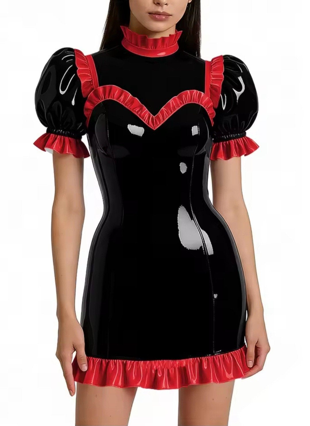 Prachtige Lak Jurk Ruches, tm 7XL, Kleding | Dames, Jurken, Verzenden, Nieuw, Boven de knie