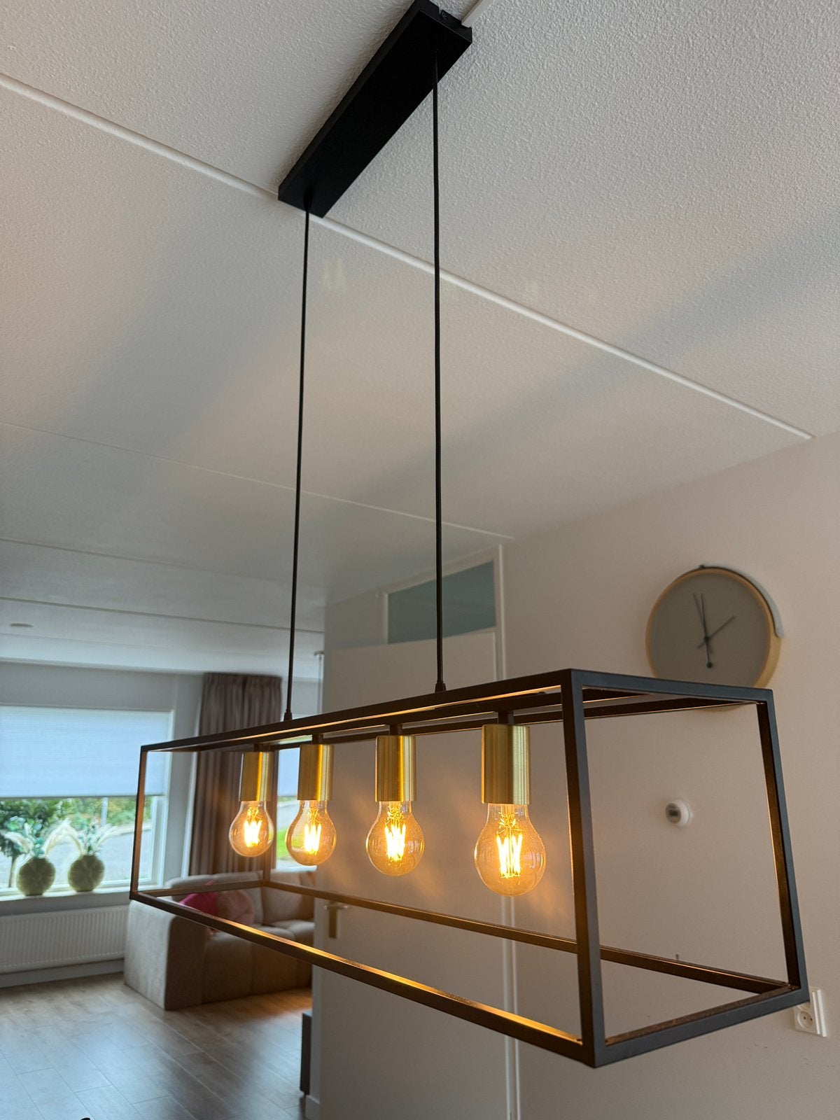Hanglamp zwart metaal, 4 spots, Ophalen, Zo goed als nieuw
