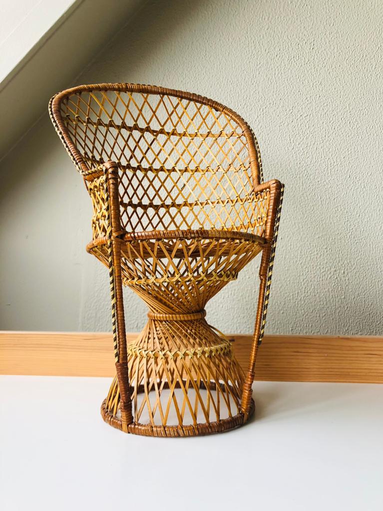 Vintage rotan poppenstoel, pauwstoel, plantenstandaard, Ophalen of Verzenden