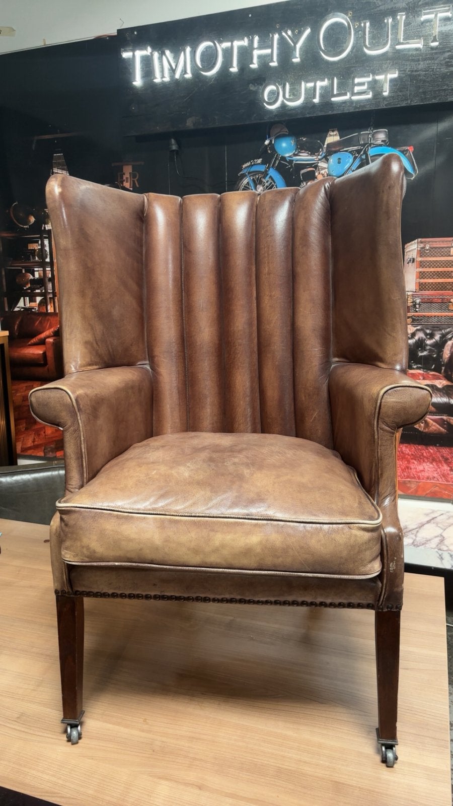 Eichholtz Bruine vintage fauteuil leren  L43 B55  NIEUW, Minder dan 50 cm, Ophalen of Verzenden, Zo goed als nieuw, Roxzz design