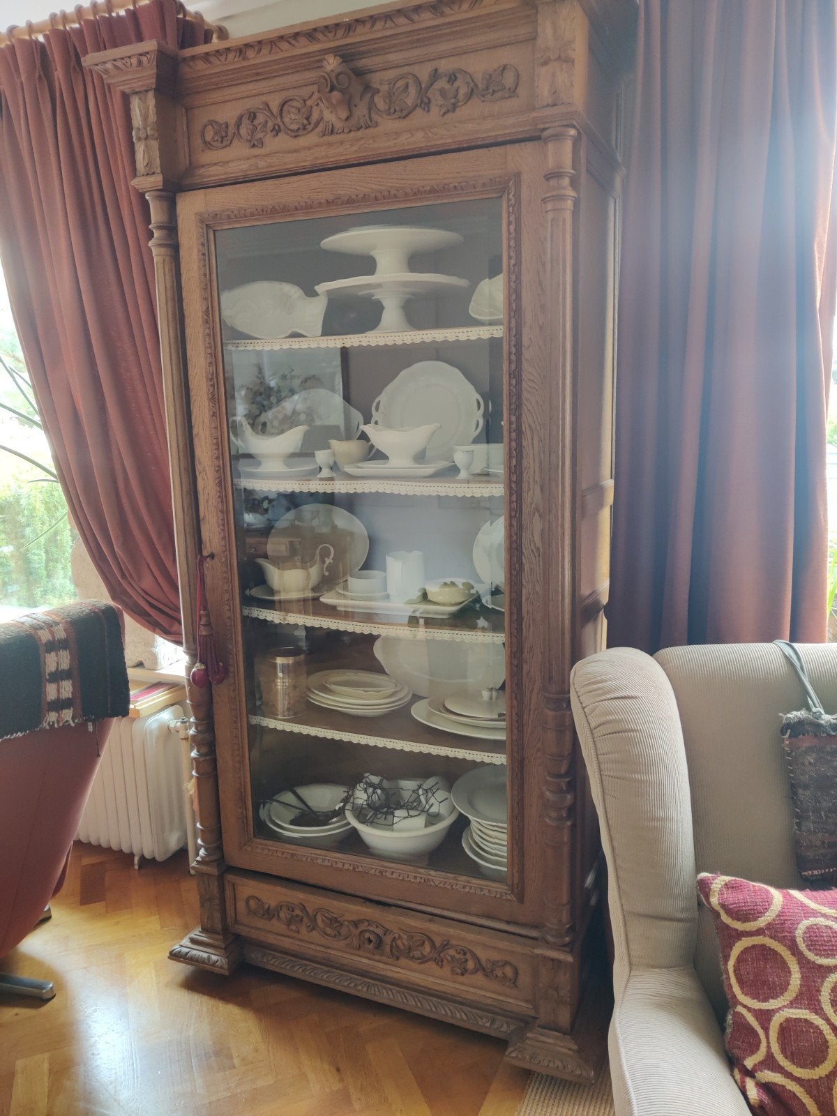 antieke vitrine kast 1 deurs, Ophalen, Zo goed als nieuw, 25 tot 50 cm, 200 cm of meer