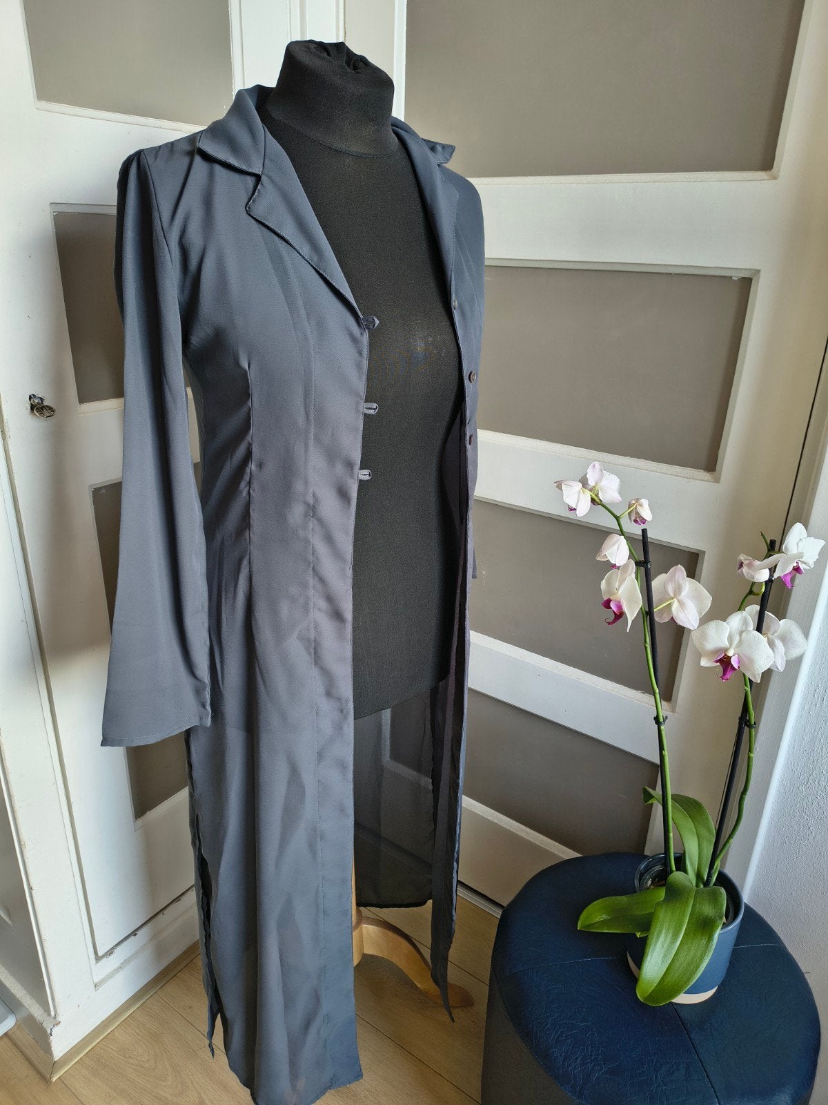 Vintage Hennes Collection lange grijze blazer / duster coat, Ophalen of Verzenden, Zo goed als nieuw, Maat 38/40 (M), Grijs
