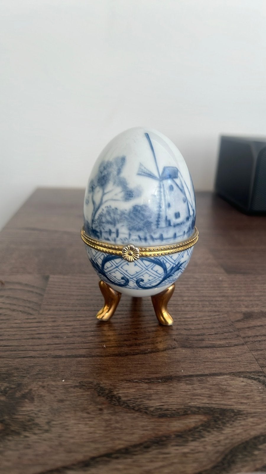 Delfts Blauw Ei Doosje met Molen en Landschap, Ophalen of Verzenden