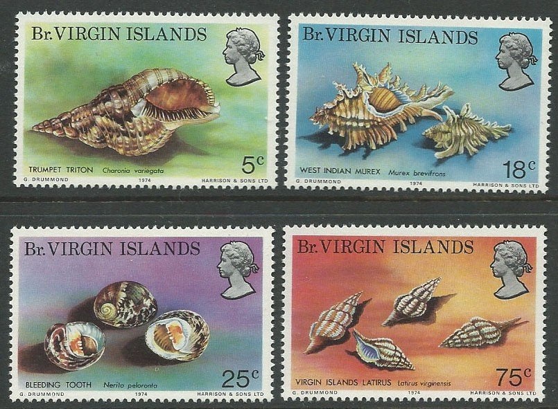 BR. VIRGIN Isl. 1974 Schelpen, Wmk. Kopstaand, postfris., Postzegels en Munten, Verzenden, Postfris, Dier of Natuur