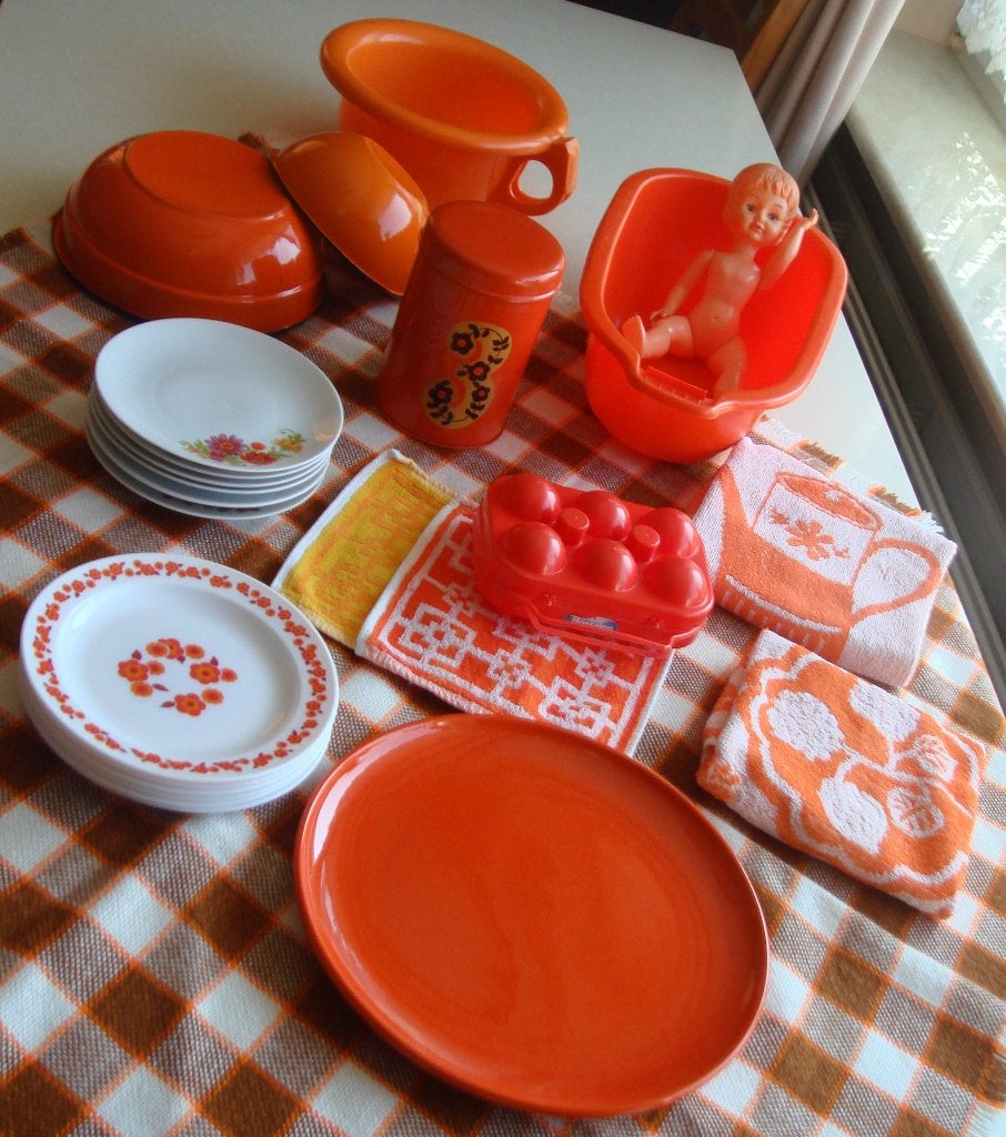retro oranje spullen o.a. Arcopal Lotus bordjes, Ophalen of Verzenden, Huis en Inrichting