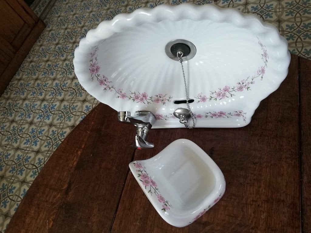 Roze gebloemd fonteintje incl. kraan, Ophalen