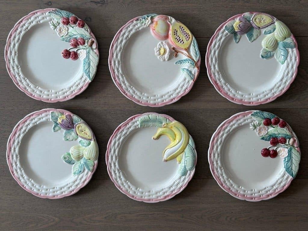 Vintage Barbotine borden set - fruit decor, Ophalen