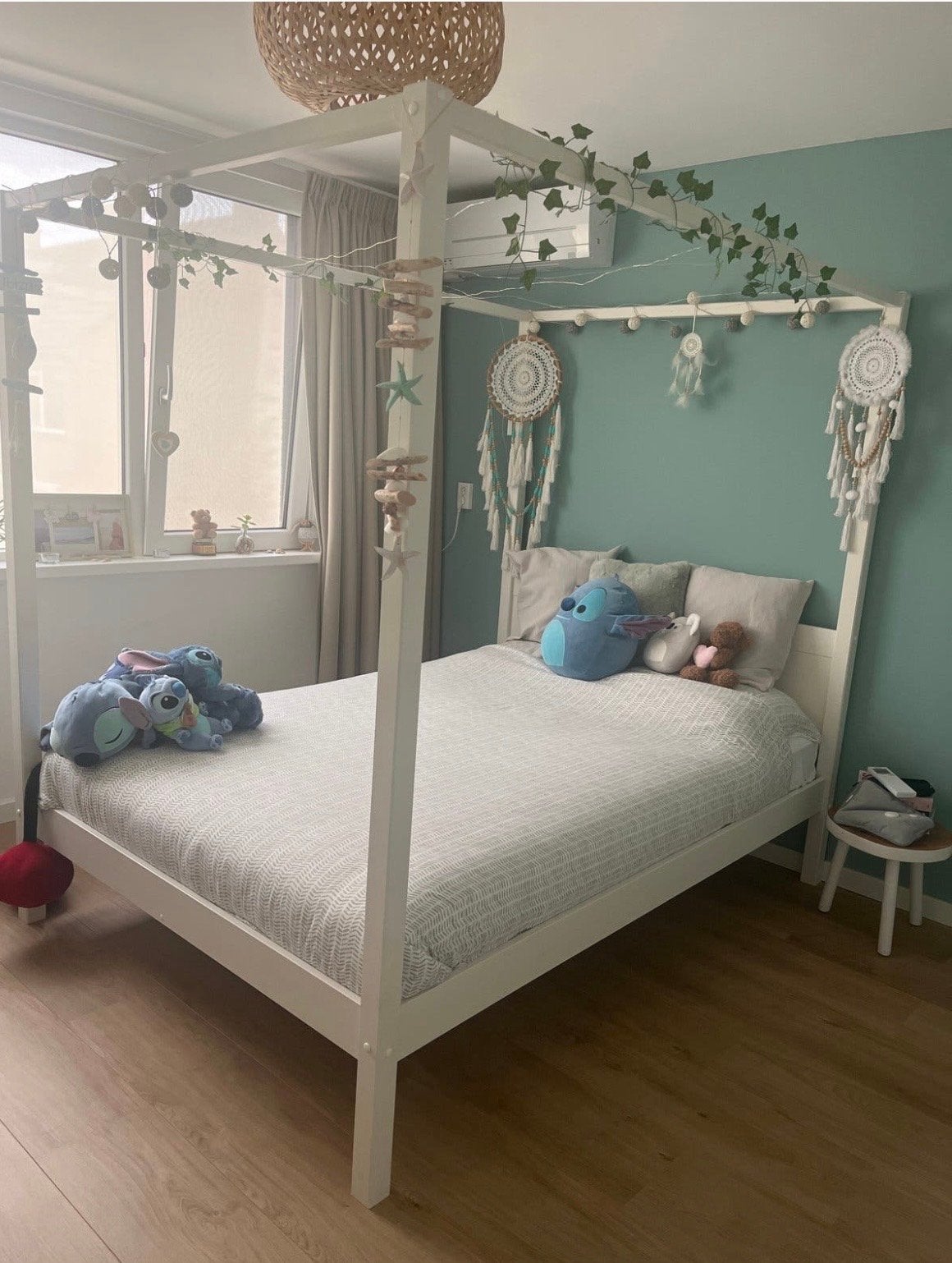 Tweepersoons (hemel) bed 140 cm - Wit Hout, Huis en Inrichting, Slaapkamer | Bedden, Ophalen, Wit, Tweepersoons, 140 cm