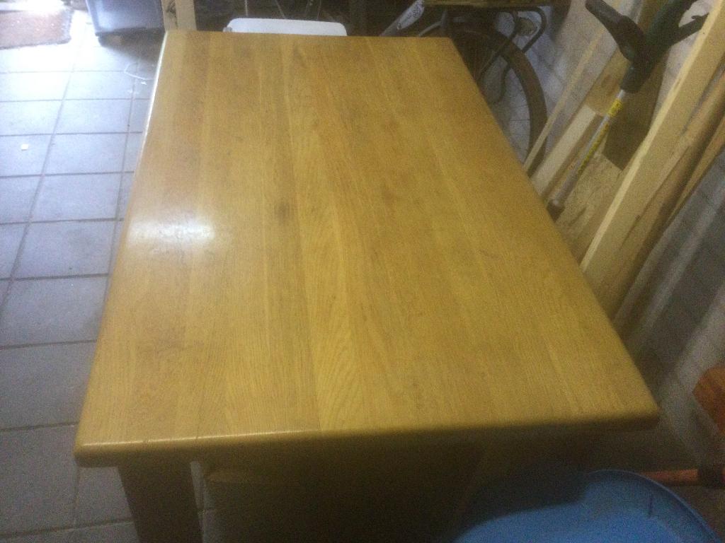 Massiefhouten eettafel, Ophalen, Gebruikt, 100 tot 150 cm, 50 tot 100 cm