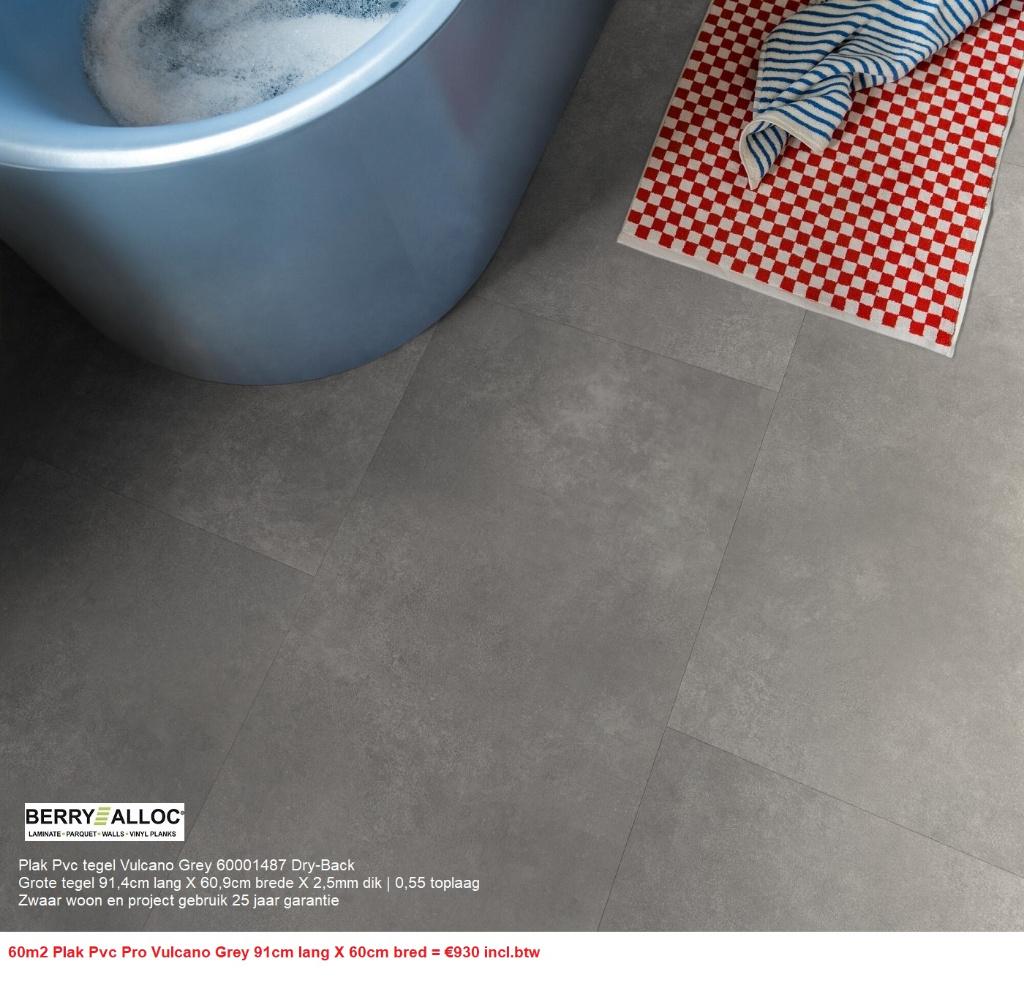 60m2 Groote Plak Pvc tegel Vulcano grey 91cm X 60cm = €930, Huis en Inrichting, Stoffering | Vloerbedekking, Nieuw, Groote Plak Pvc vloer beton grijs - Dry back