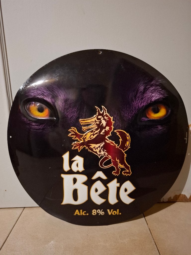 Zeer zeldzaam reclamebord La Bête bier (1ste versie), Ophalen of Verzenden, Nieuw, Reclamebord, Plaat of Schild, Overige merken