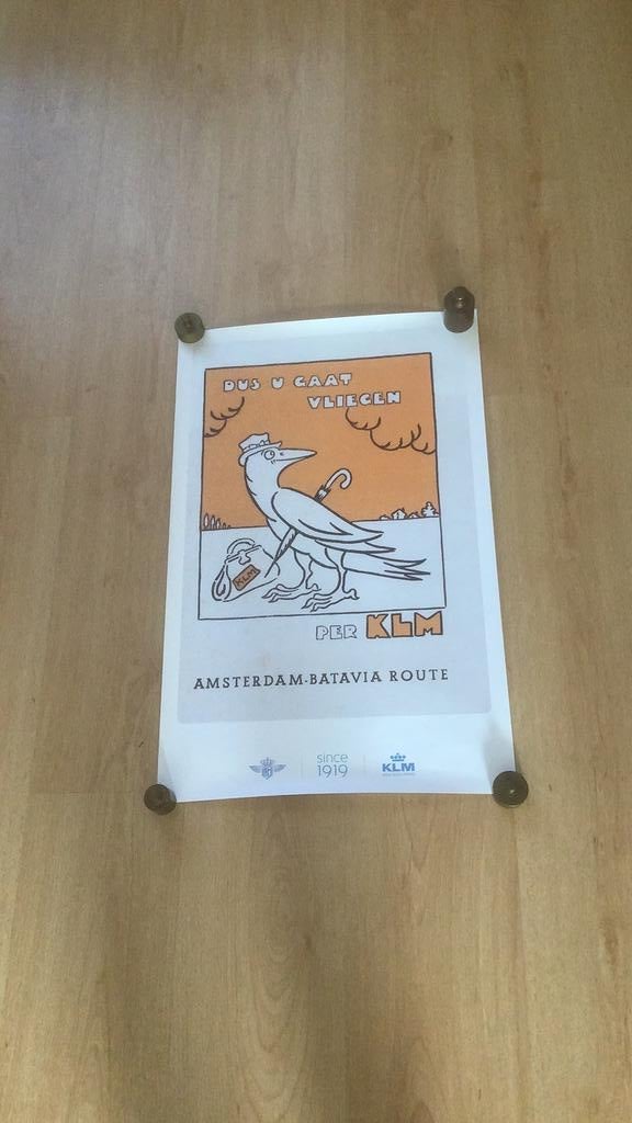 KLM Poster  Amsterdam - Batavia Route, Verzamelen, Ophalen, Nieuw, A1 t/m A3, Overige onderwerpen