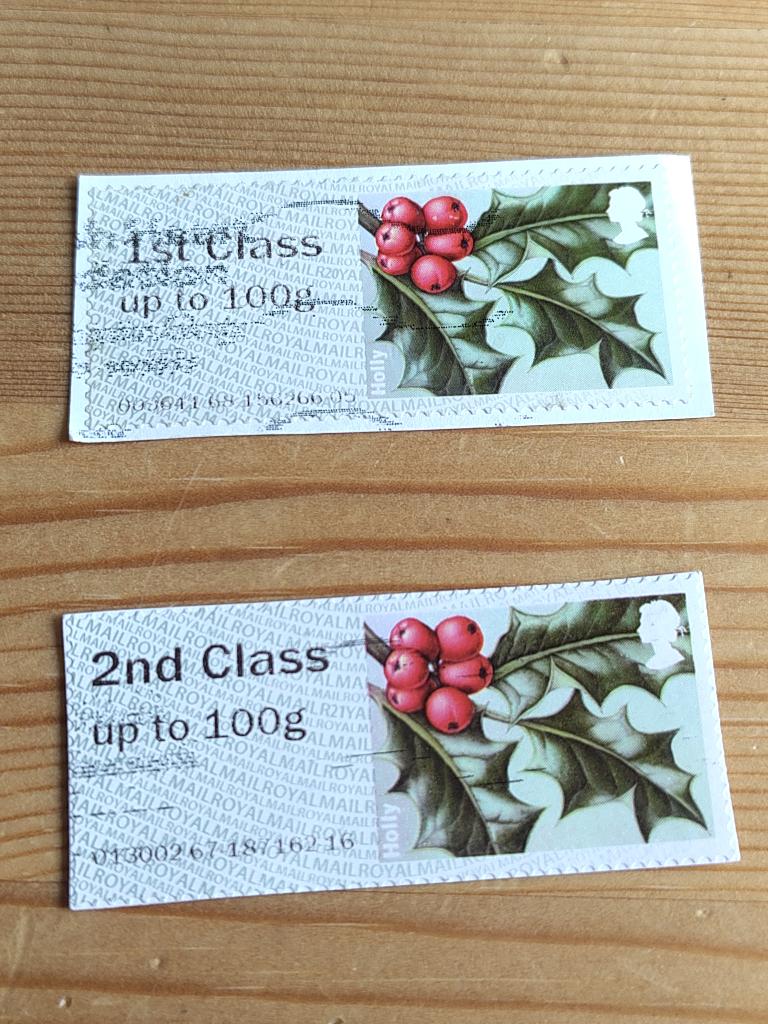 Engeland post & Go Holly 2ndclass misdruk, Ophalen of Verzenden, Gestempeld