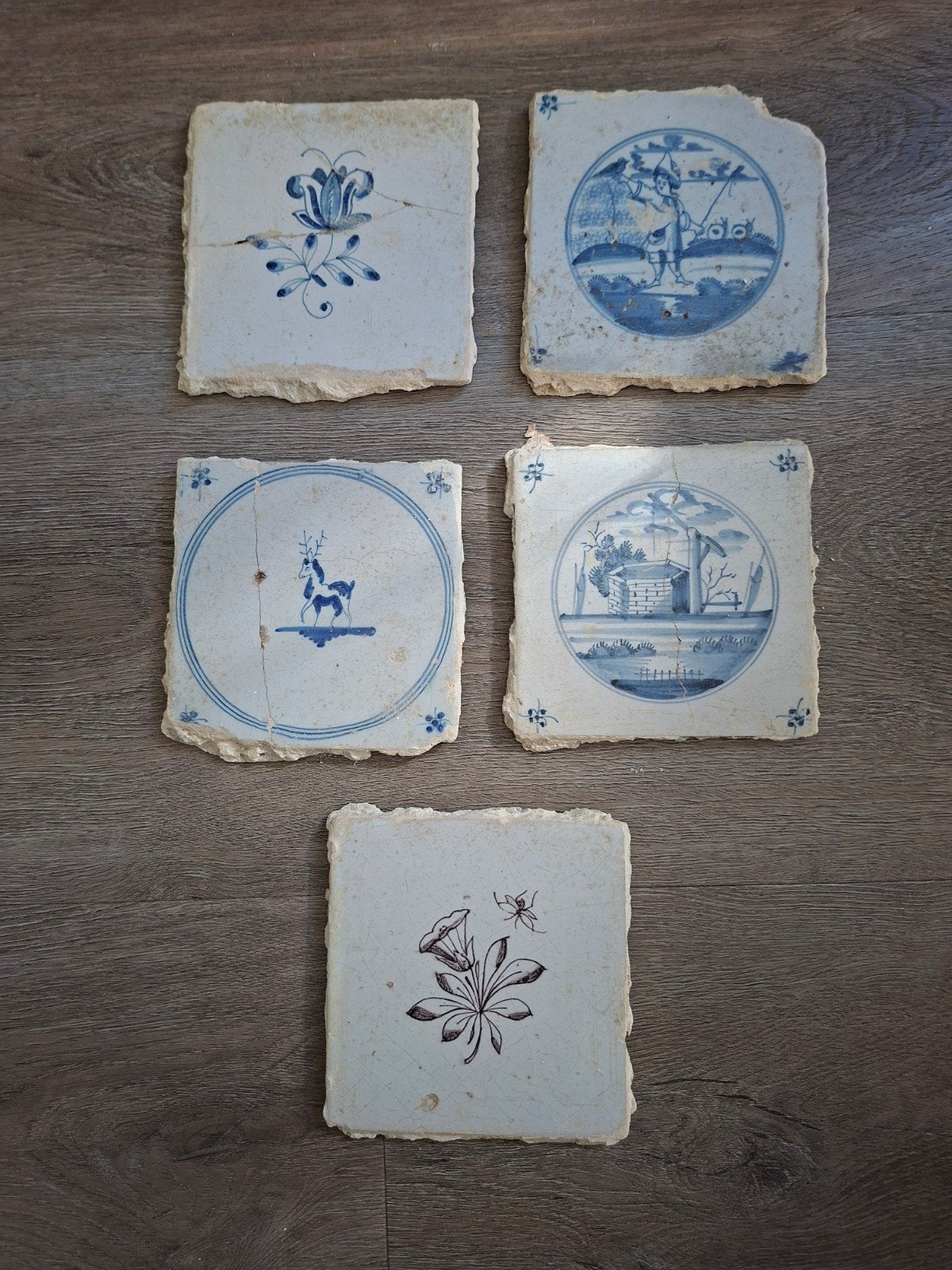 Set van 5 Authentieke Oude Hollandse Tegels - 13x13 cm, Ophalen of Verzenden