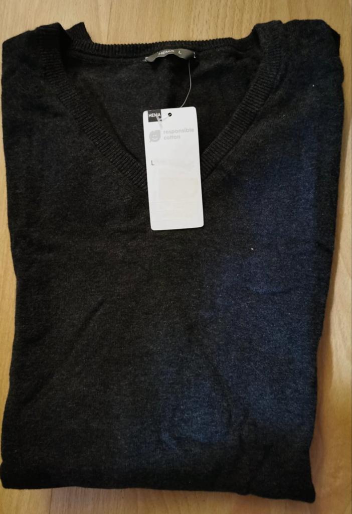 Heren Pullover Hema L donkergrijs 77% katoen nieuw, Kleding | Heren, Truien en Vesten, Ophalen of Verzenden, Nieuw, Maat 52/54 (L)
