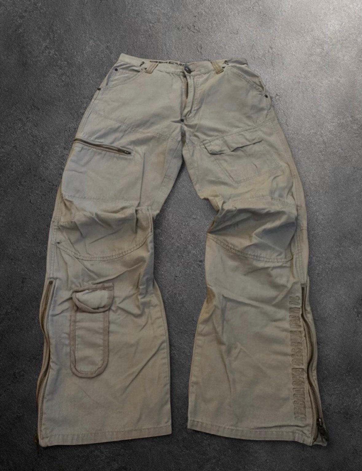 SMOG Dames Cargo Broek Beige 29x30 Utility Y2K Wijde Pijp, Beige, Ophalen of Verzenden, Maat 36 (S), Lang