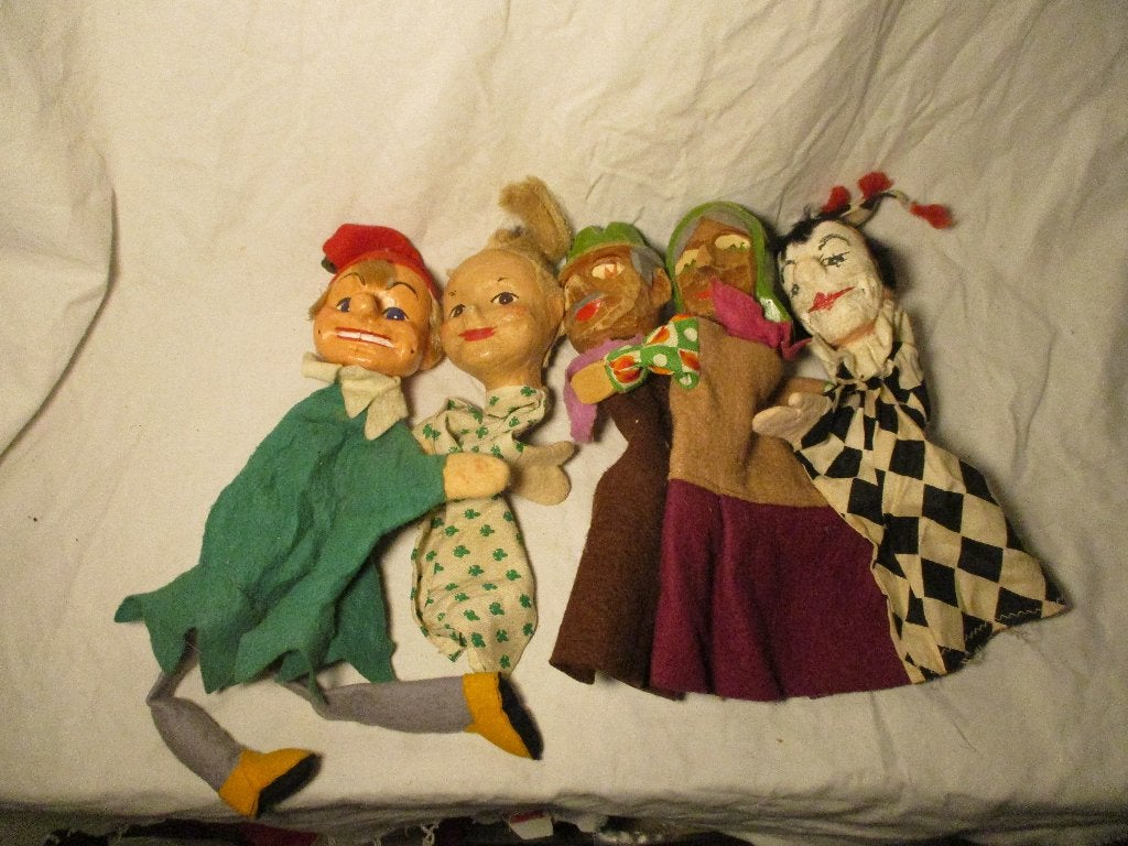 setje antiek poppenkast poppen, Ophalen of Verzenden, Gebruikt