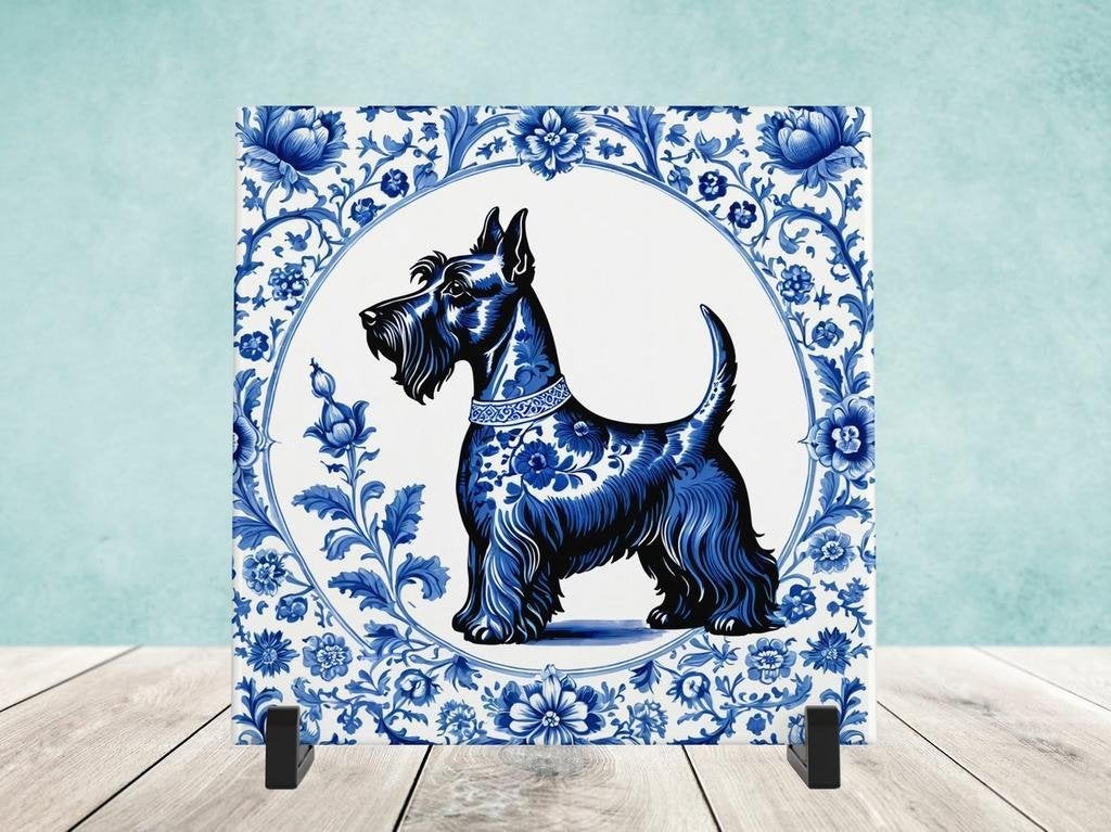 Schotse Terrier Delfts Blauw tegel incl houder, Ophalen of Verzenden, Nieuw