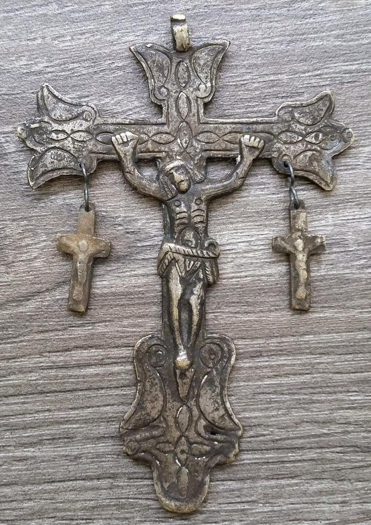 17-18 de eeuw Reliek Kruis Hanger Draagkruis Jezus Christus, Antiek en Kunst, Ophalen of Verzenden