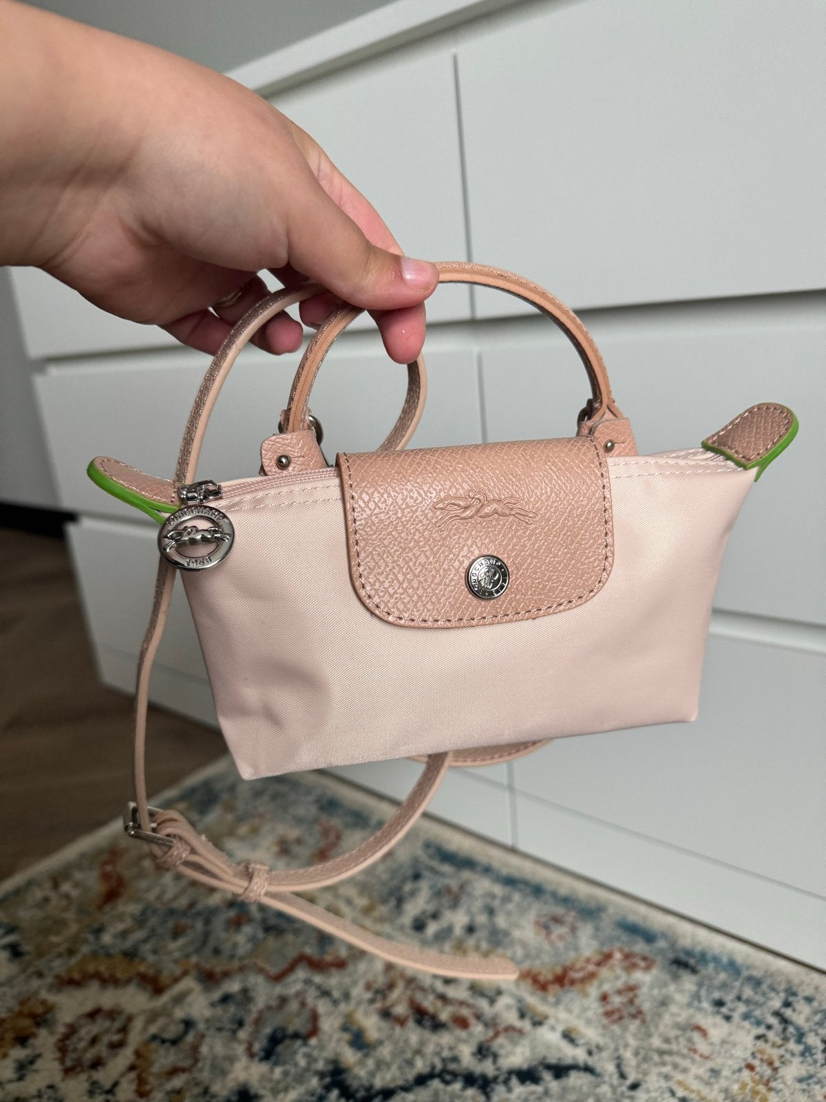 Longchamp Mini Le Pliage Handtasje Roze/Beige, Ophalen of Verzenden, Zo goed als nieuw, Roze, Handtas