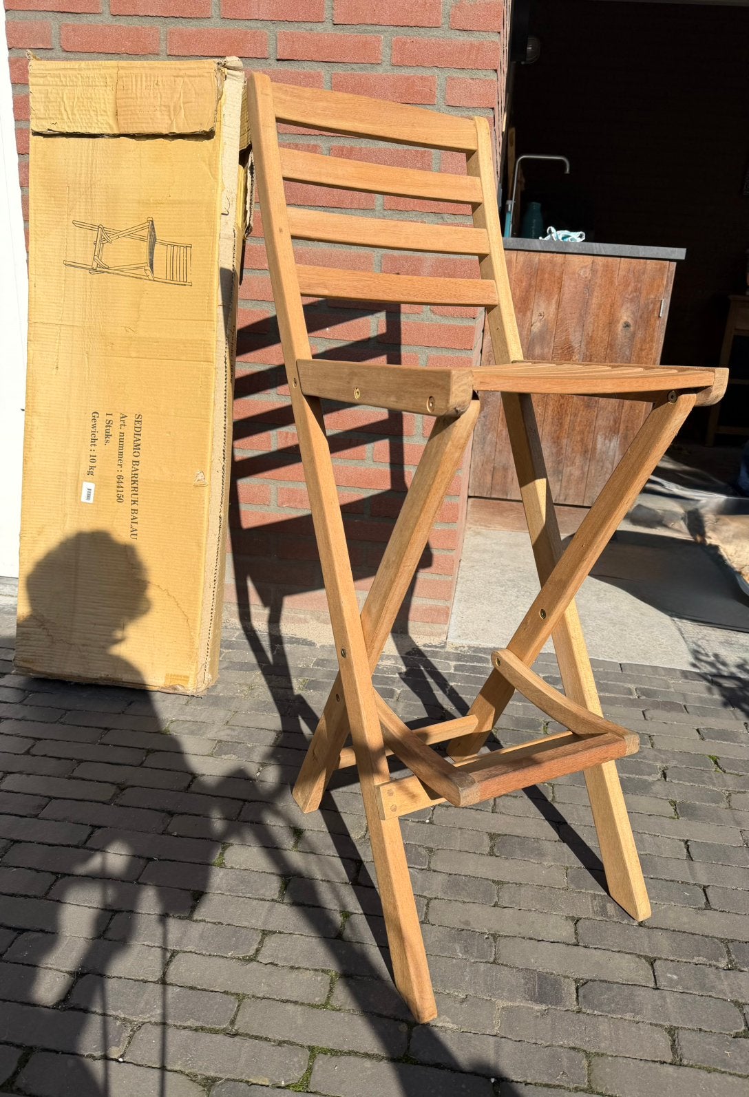 Te koop teakhouten barkruk, Ophalen, Zo goed als nieuw, Hout