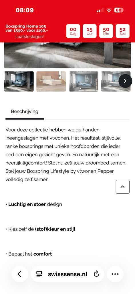 Swiss Sense - Vtwonen boxspring 180x200, Ophalen, Blauw, Tweepersoons, Zo goed als nieuw