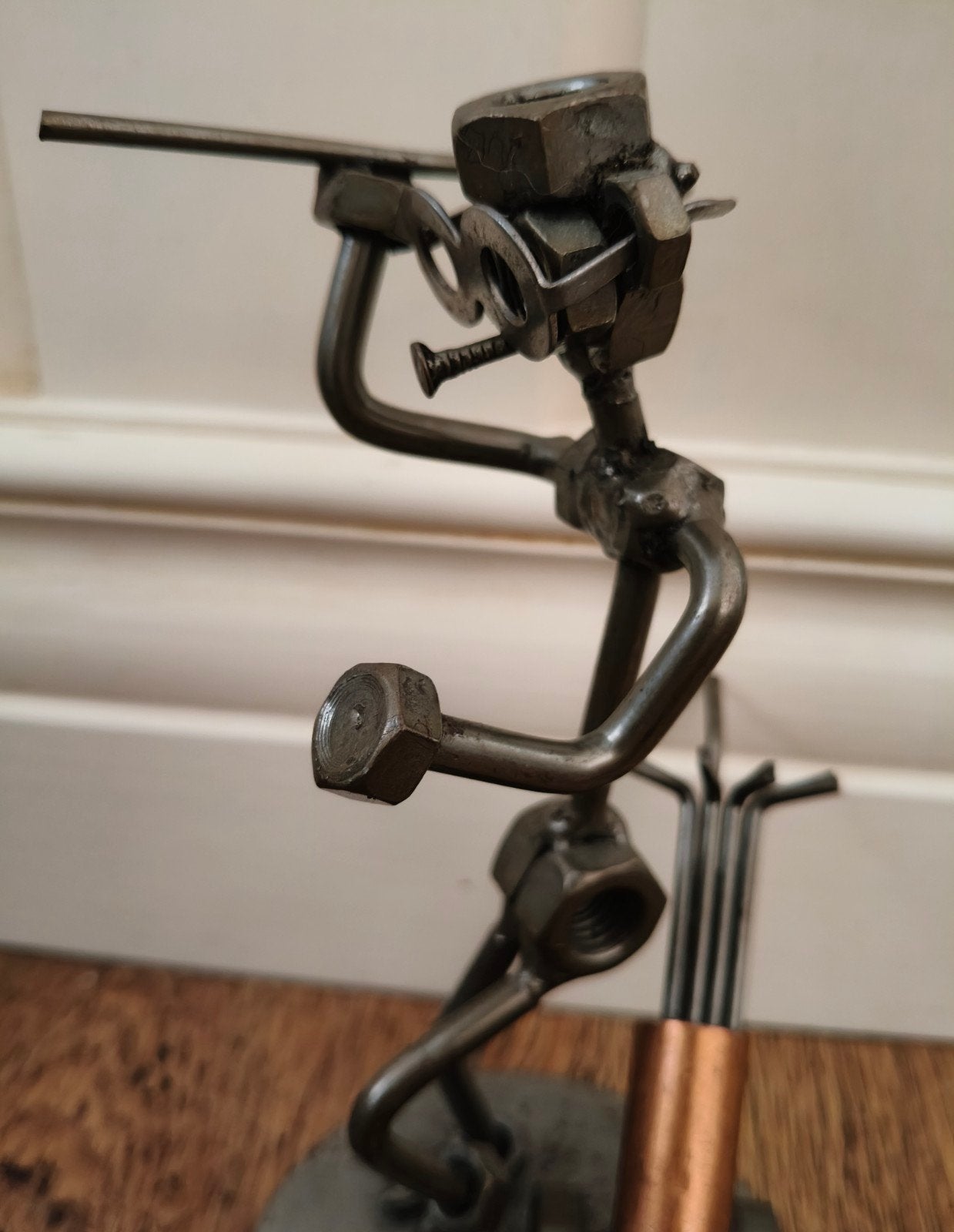 Metalen Golfspeler Beeldje - Uniek Handgemaakt Kunstwerk, Ophalen of Verzenden, Handgemaakt, Beeld, Modern