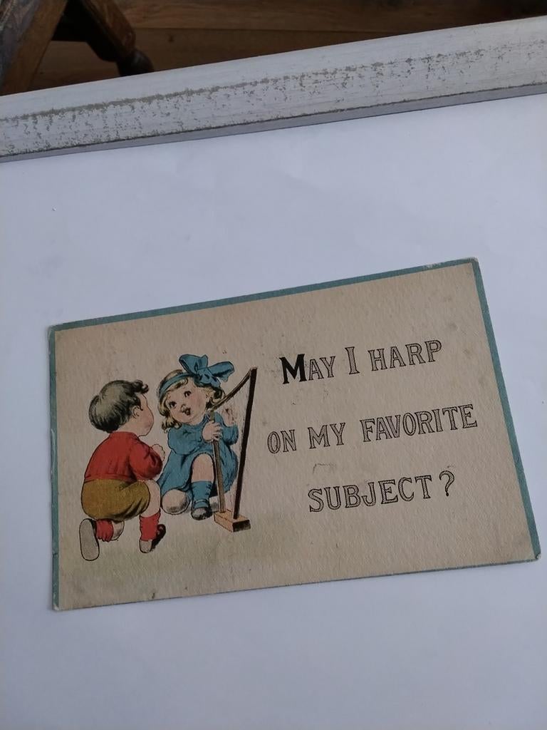 MEISJE. SPEELT OP HARP, Ophalen of Verzenden, Voor 1920, Kinderen
