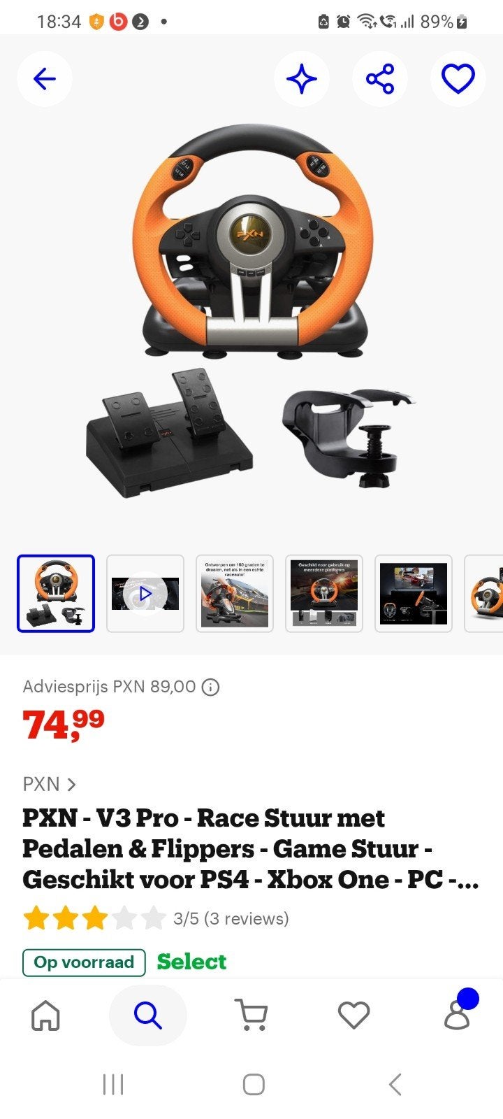race stuur en pedalen pcn v3pro, Spelcomputers en Games, Ophalen of Verzenden, Zo goed als nieuw, Stuurtje of Sportattribuut