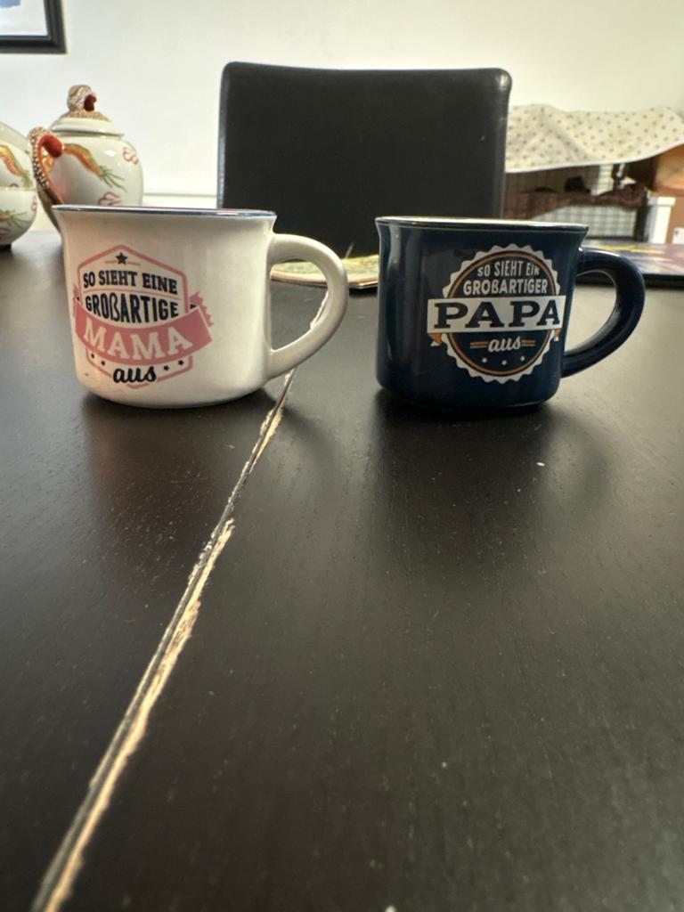 Espresso set: Mama en Papa, Ophalen of Verzenden, Steen/keramiek, Meerkleurig, Overige merken