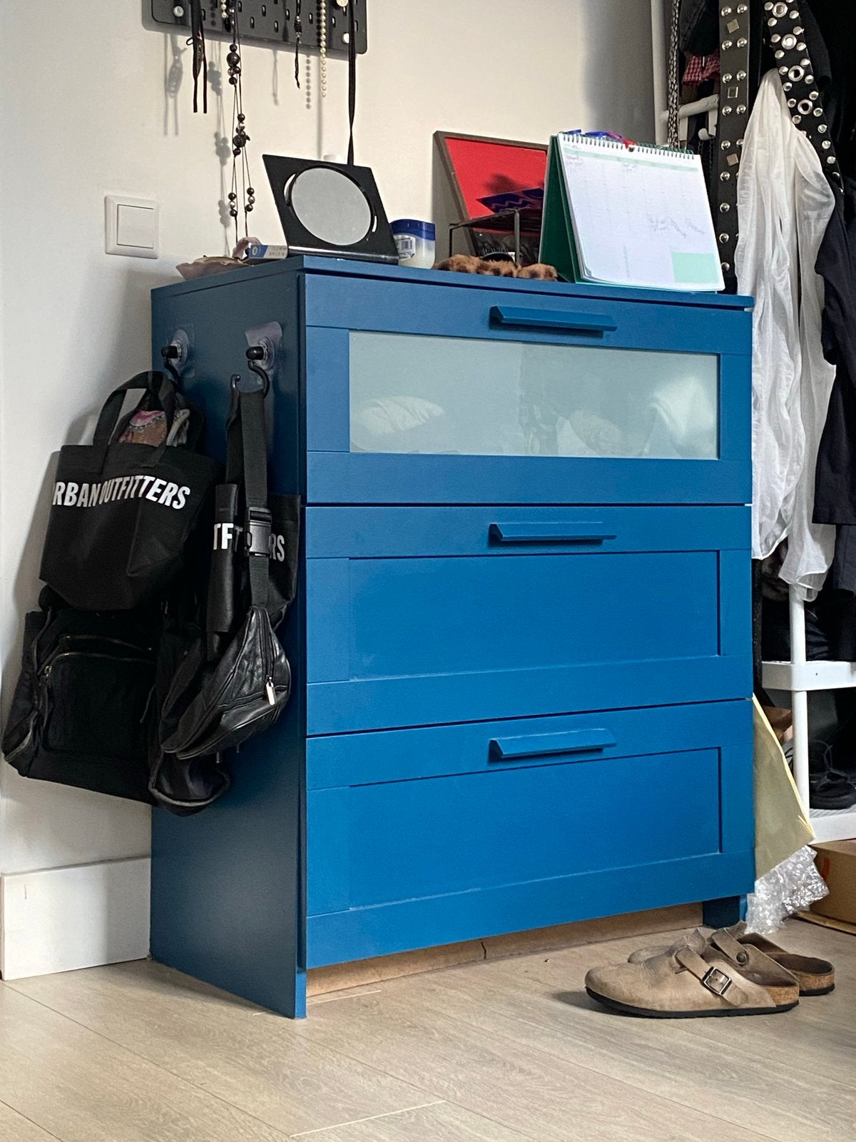 Vintage blue chest of deawres, Huis en Inrichting, Kasten | Ladekasten, Gebruikt, 3 of 4 laden, Minder dan 100 cm, 25 tot 50 cm