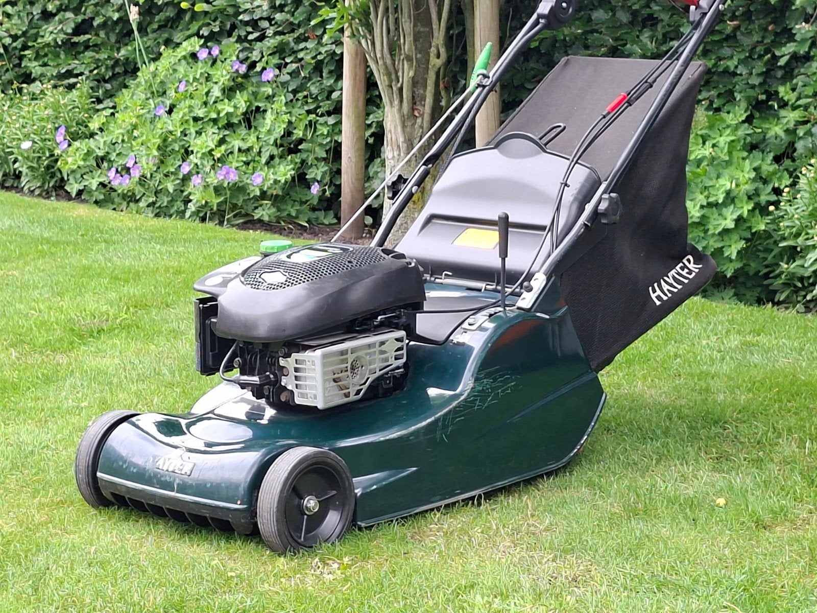 Hayter Benzine maaier  met stalen wals voor perfecte banen, Cirkelmaaier, Ophalen of Verzenden, 40 t/m 49 cm, Hayter