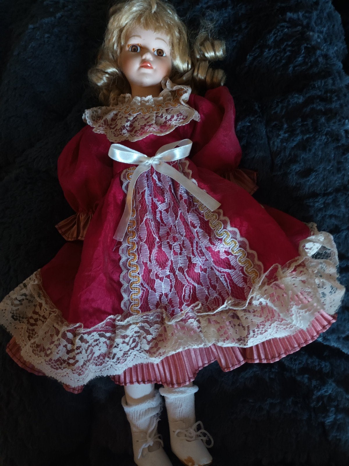 Vintage Porseleinen Pop met Roze Jurk, Verzamelen, Ophalen of Verzenden, Gebruikt, Pop