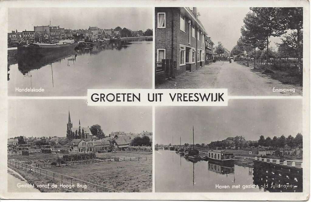 Vreeswijk (Utr.) vierluik o.a. Haven, Emmaweg, gelopen 1946, Ophalen of Verzenden, 1940 tot 1960, Gelopen, Utrecht