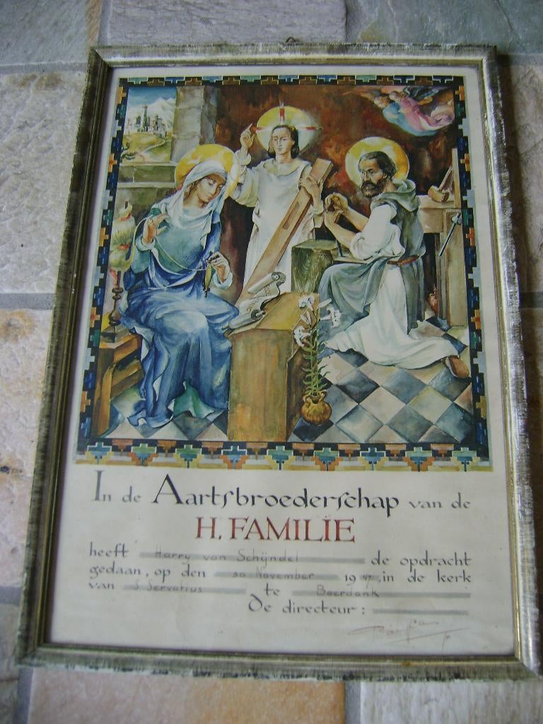 Oude Prent  - In de Aartsbroederschap van de H.Familie enz., Ophalen of Verzenden