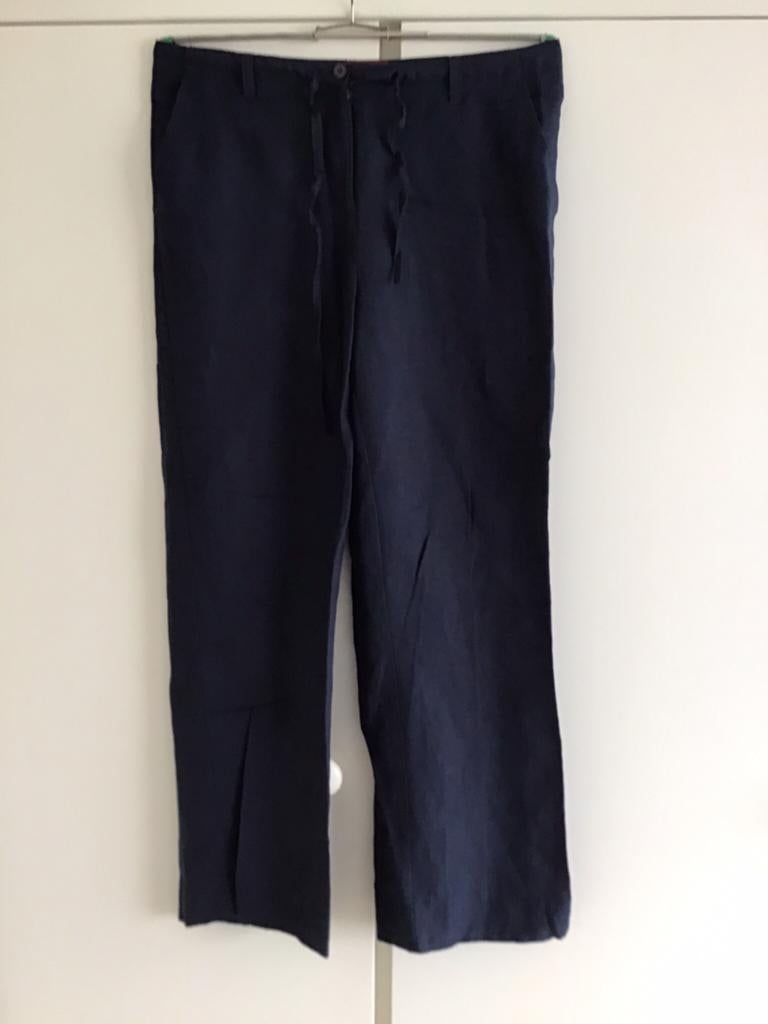 Donkerblauwe broek 38/40, linnen/katoen, €14, Biaggini, Kleding | Dames, Broeken en Pantalons, Maat 38/40 (M), Blauw, Ophalen of Verzenden