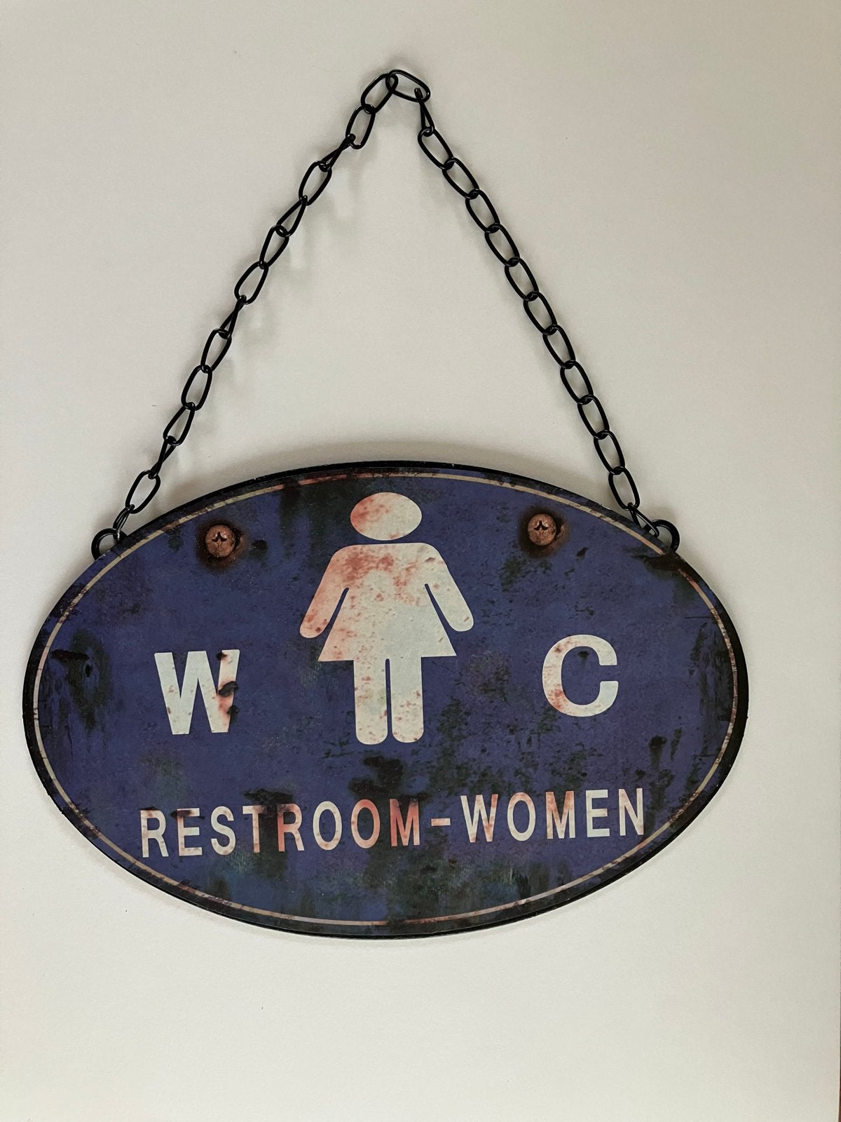 Blauw metalen dames WC/Restroom bordje, Ophalen of Verzenden, Gebruikt, Blauw, Metaal